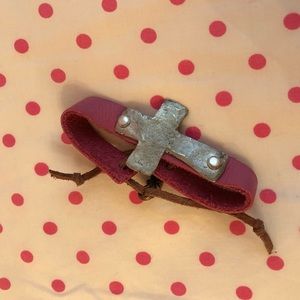 Faux Pink Leather Cross Bracelet